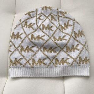 Michael Kors Cream & Gold Metallic Beanie